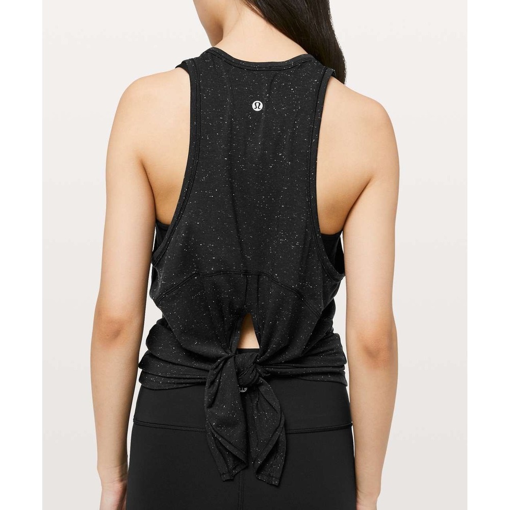 Lululemon‎ Goal Up Tank Black White Speckle size 6-8 Tie Back Athleisure Workout